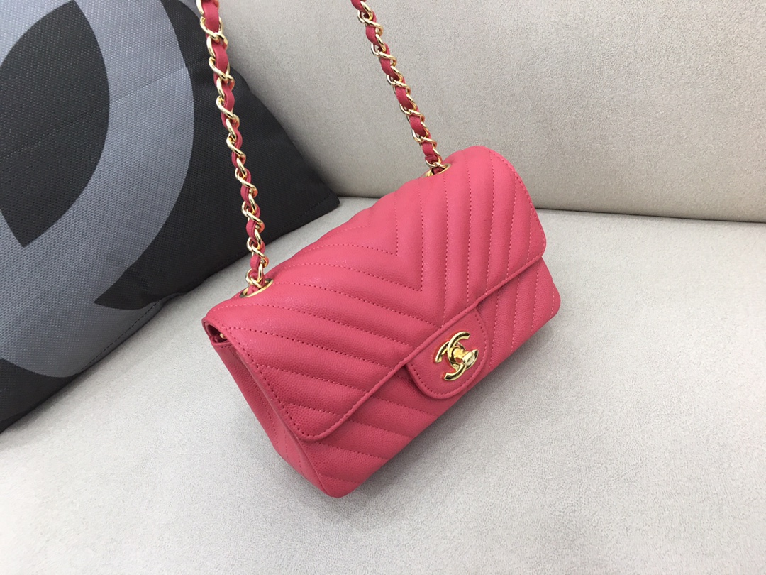 Small Classic Flap Caviar Bag A01116 Rose Red/Gold